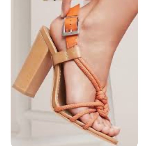 SCHUTZ 8.5 (Anthropologie) EUC GUC Orange utility rope Tan Block Heel Sandals - Picture 2 of 15